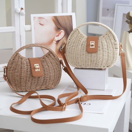 Crossbody Women's Bag 2025 New Japanese Style Satchel Straw Bag Cover Style Holiday Casual Dudun Bag Korean Style Woven Bag