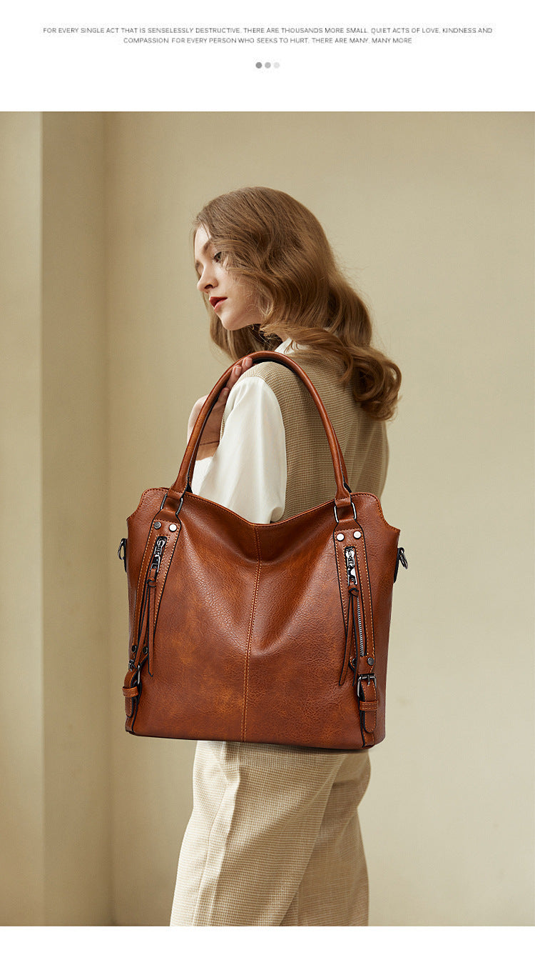 2024 New Women's Bag European and American Big Bag Foreign Trade Portable Tote Bag Soft Leather Large Capacity Shoulder Crossbody Women's Bag
