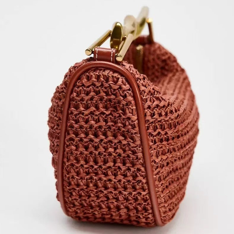 Cross-border Women's Bag 2025 New Mini Handheld Woven Bag Retro Casual Evening Bag High-end Shoulder Crossbody Bag