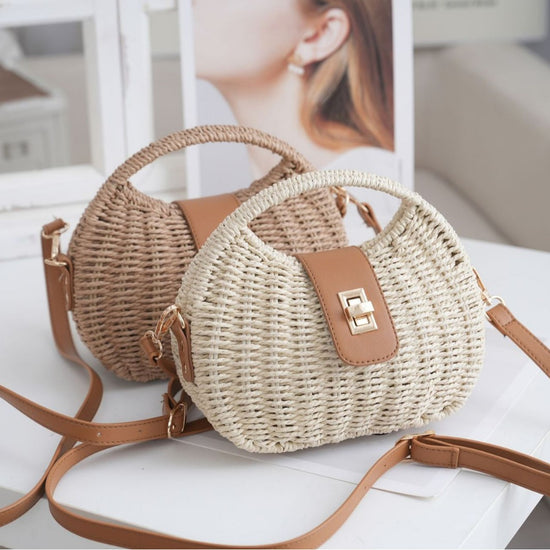 Crossbody Women's Bag 2025 New Japanese Style Satchel Straw Bag Cover Style Holiday Casual Dudun Bag Korean Style Woven Bag