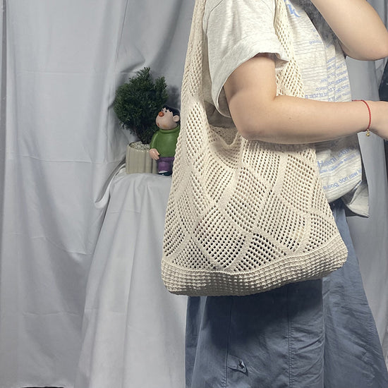 2025 New Style Hollow Knitted Bag for Women, Casual Vacation Woven Shoulder Bag, Large Capacity Beach Tote Bag