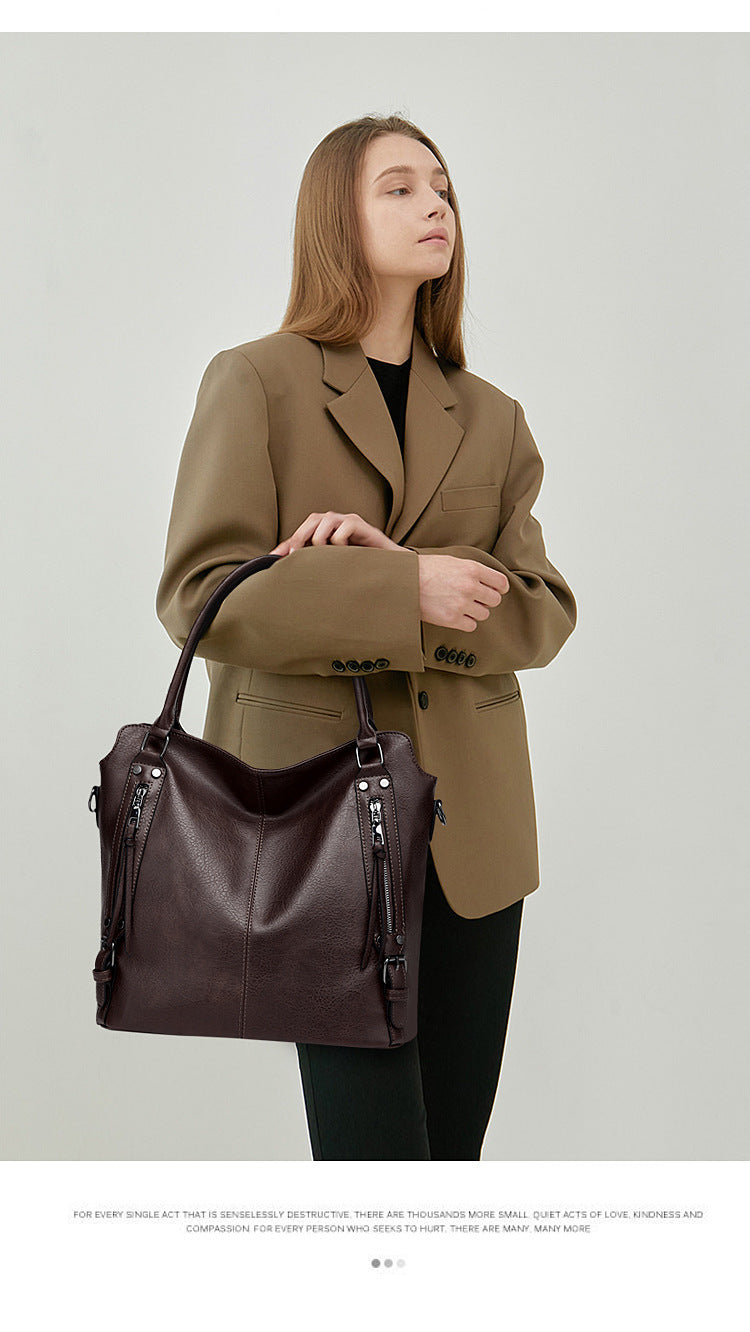 2024 New Women's Bag European and American Big Bag Foreign Trade Portable Tote Bag Soft Leather Large Capacity Shoulder Crossbody Women's Bag