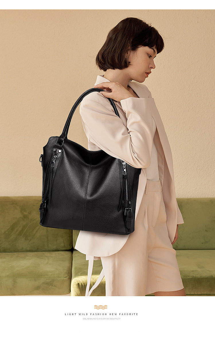 2024 New Women's Bag European and American Big Bag Foreign Trade Portable Tote Bag Soft Leather Large Capacity Shoulder Crossbody Women's Bag