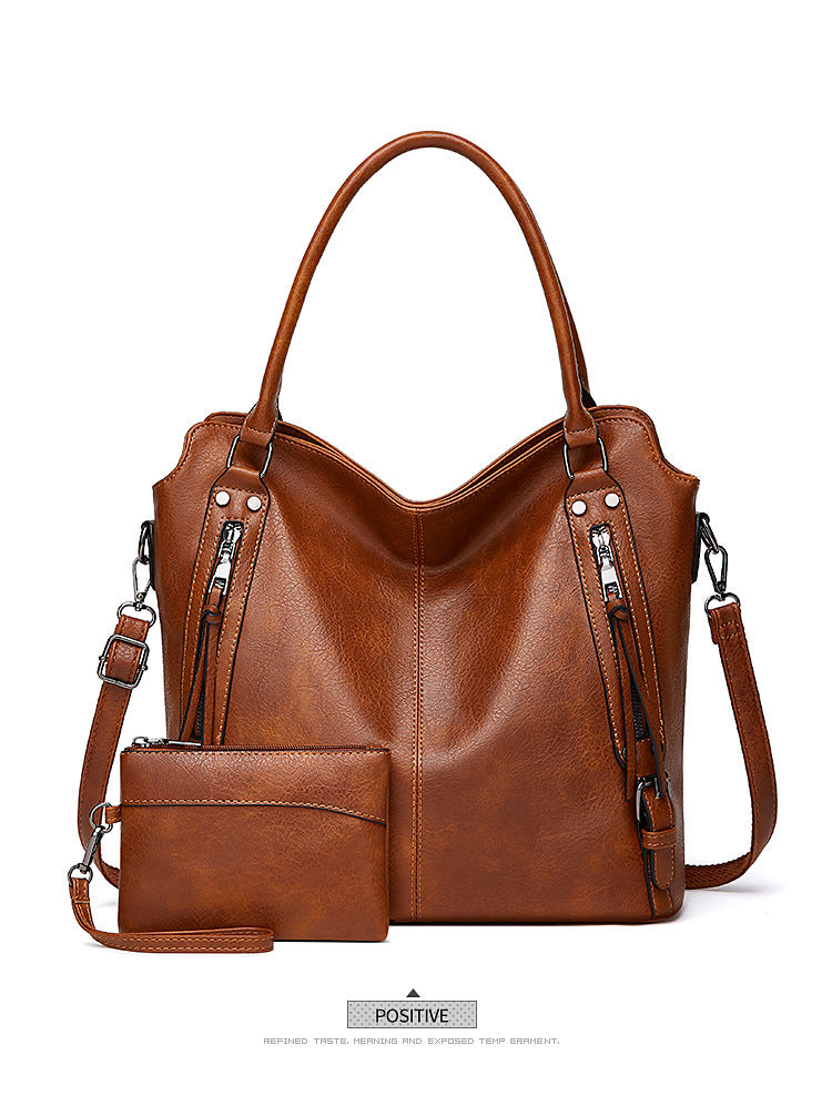 2024 New Women's Bag European and American Big Bag Foreign Trade Portable Tote Bag Soft Leather Large Capacity Shoulder Crossbody Women's Bag