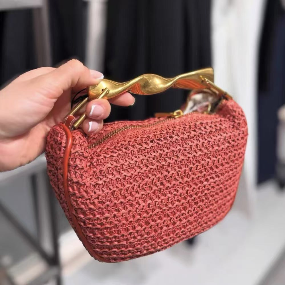 Cross-border Women's Bag 2025 New Mini Handheld Woven Bag Retro Casual Evening Bag High-end Shoulder Crossbody Bag