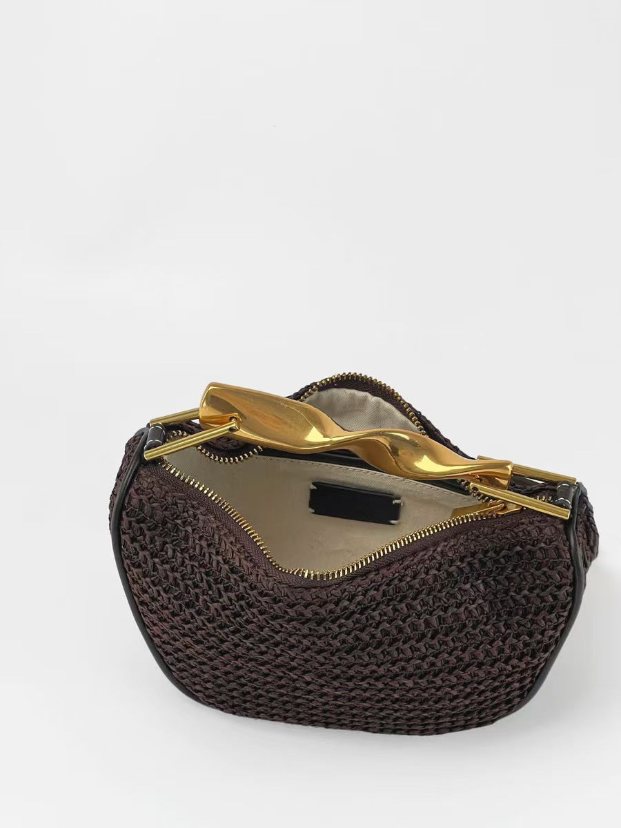 Cross-border Women's Bag 2025 New Mini Handheld Woven Bag Retro Casual Evening Bag High-end Shoulder Crossbody Bag