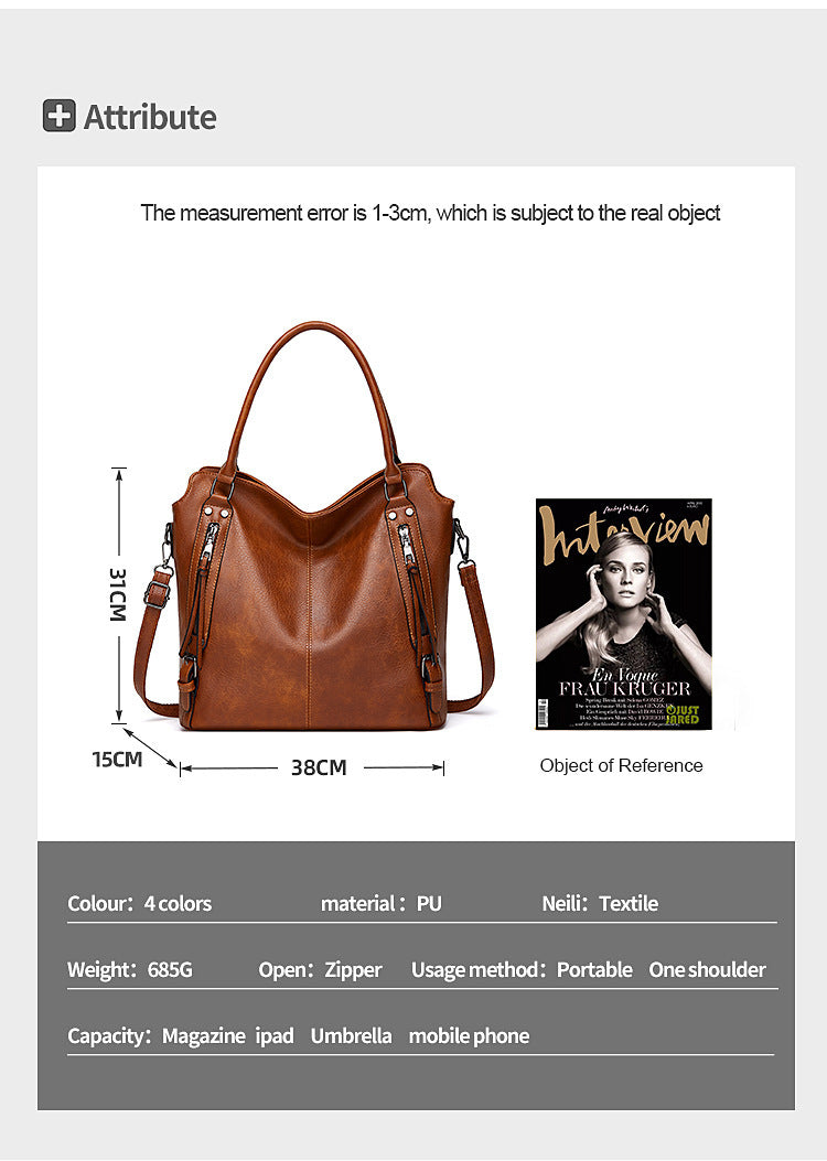 2024 New Women's Bag European and American Big Bag Foreign Trade Portable Tote Bag Soft Leather Large Capacity Shoulder Crossbody Women's Bag