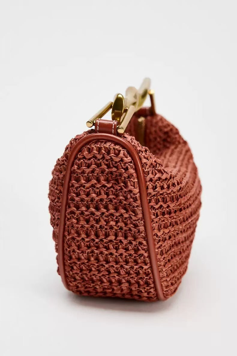 Cross-border Women's Bag 2025 New Mini Handheld Woven Bag Retro Casual Evening Bag High-end Shoulder Crossbody Bag