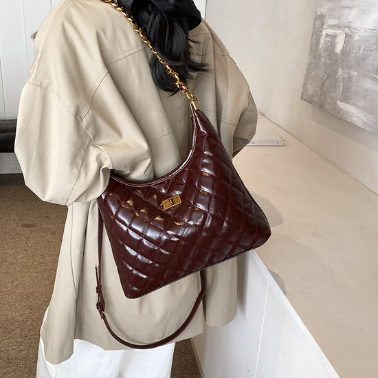 Cross-Border Quilted Saddle Bag, Autumn and Winter New Shoulder Bag, Fashionable Armpit Bag, Work Clothing Versatile Crossbody Bag