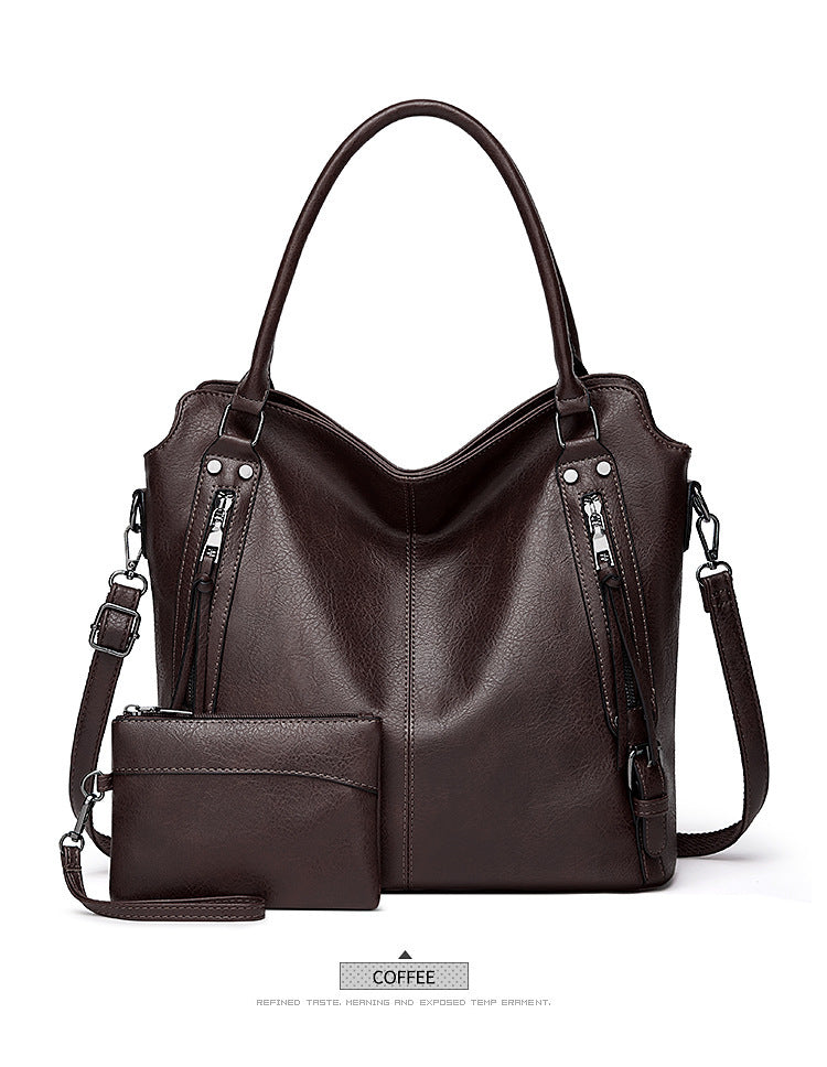 2024 New Women's Bag European and American Big Bag Foreign Trade Portable Tote Bag Soft Leather Large Capacity Shoulder Crossbody Women's Bag