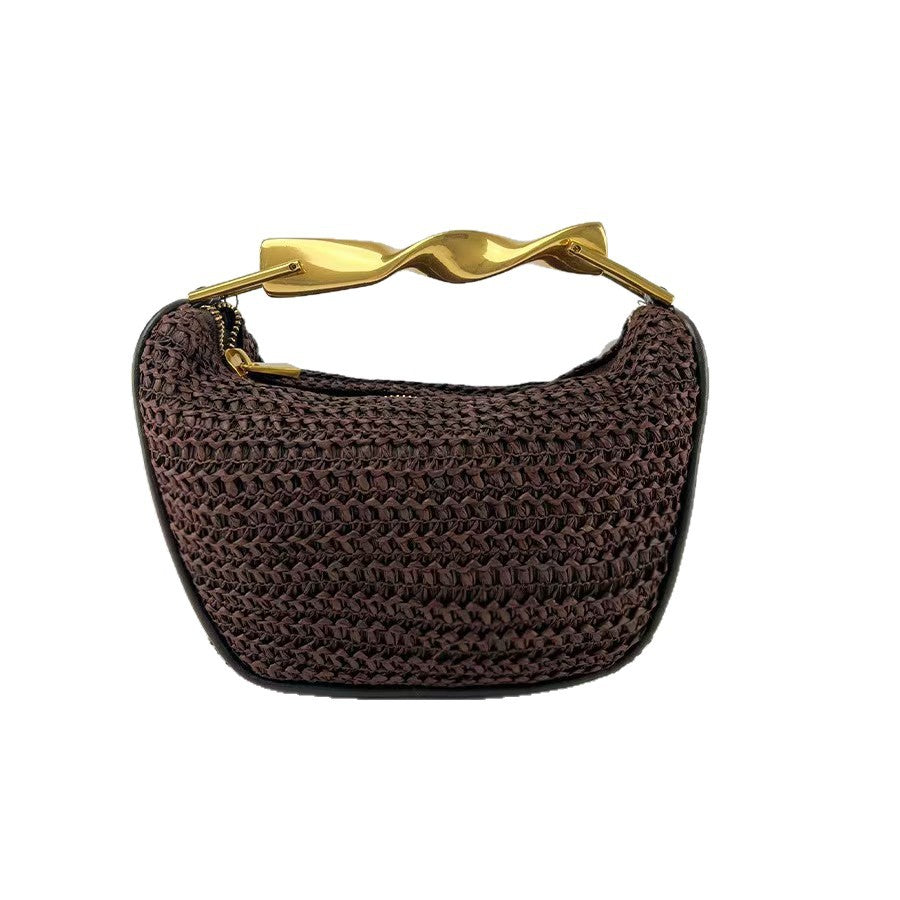 Cross-border Women's Bag 2025 New Mini Handheld Woven Bag Retro Casual Evening Bag High-end Shoulder Crossbody Bag