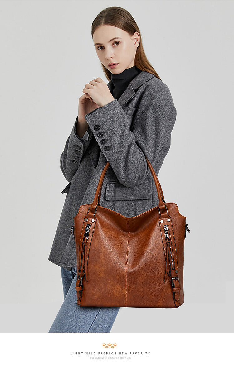 2024 New Women's Bag European and American Big Bag Foreign Trade Portable Tote Bag Soft Leather Large Capacity Shoulder Crossbody Women's Bag