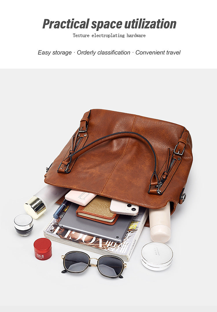 2024 New Women's Bag European and American Big Bag Foreign Trade Portable Tote Bag Soft Leather Large Capacity Shoulder Crossbody Women's Bag