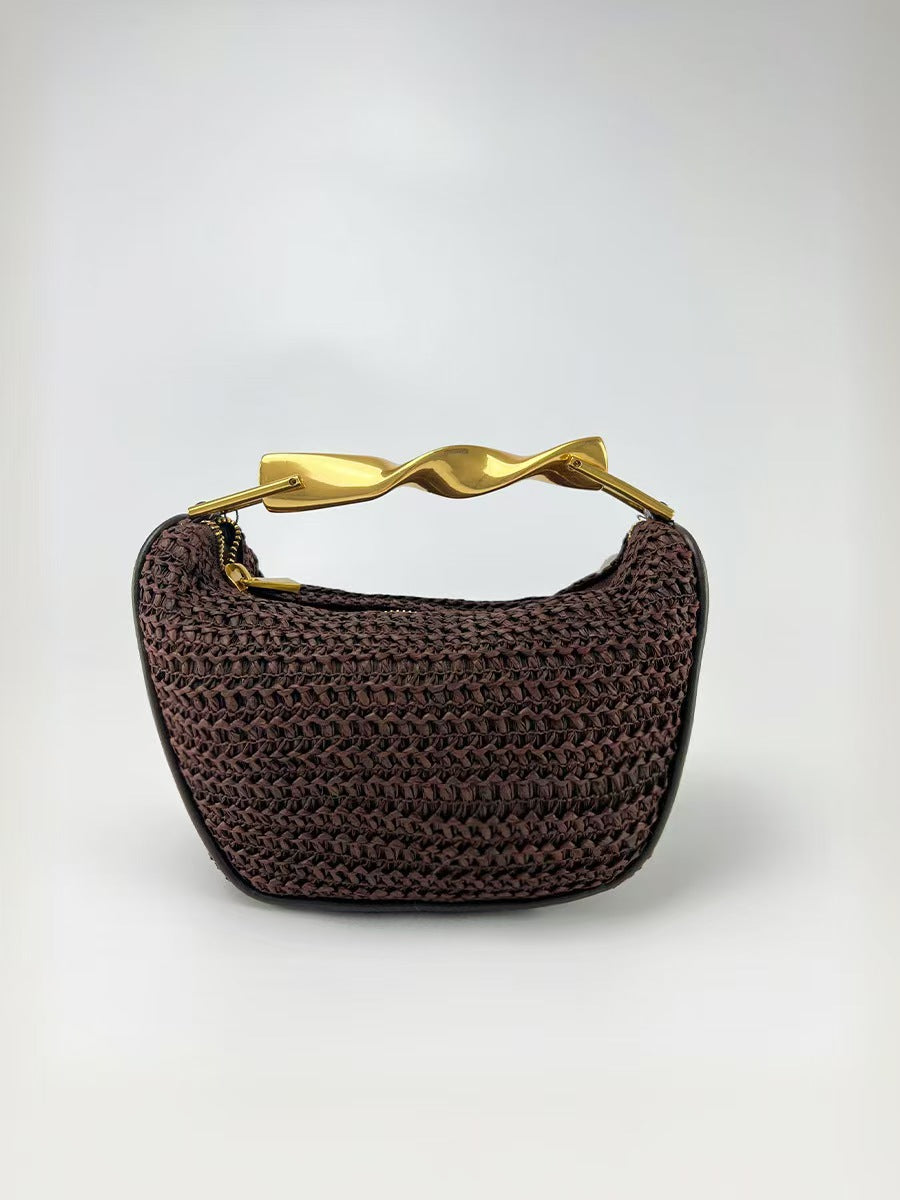 Cross-border Women's Bag 2025 New Mini Handheld Woven Bag Retro Casual Evening Bag High-end Shoulder Crossbody Bag